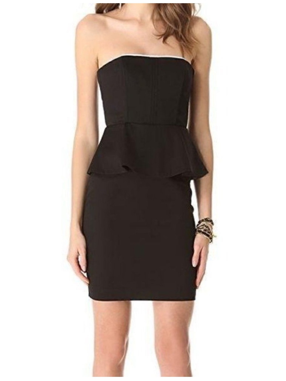 Alice + Olivia Strapless Black Peplum Bodycon Dress